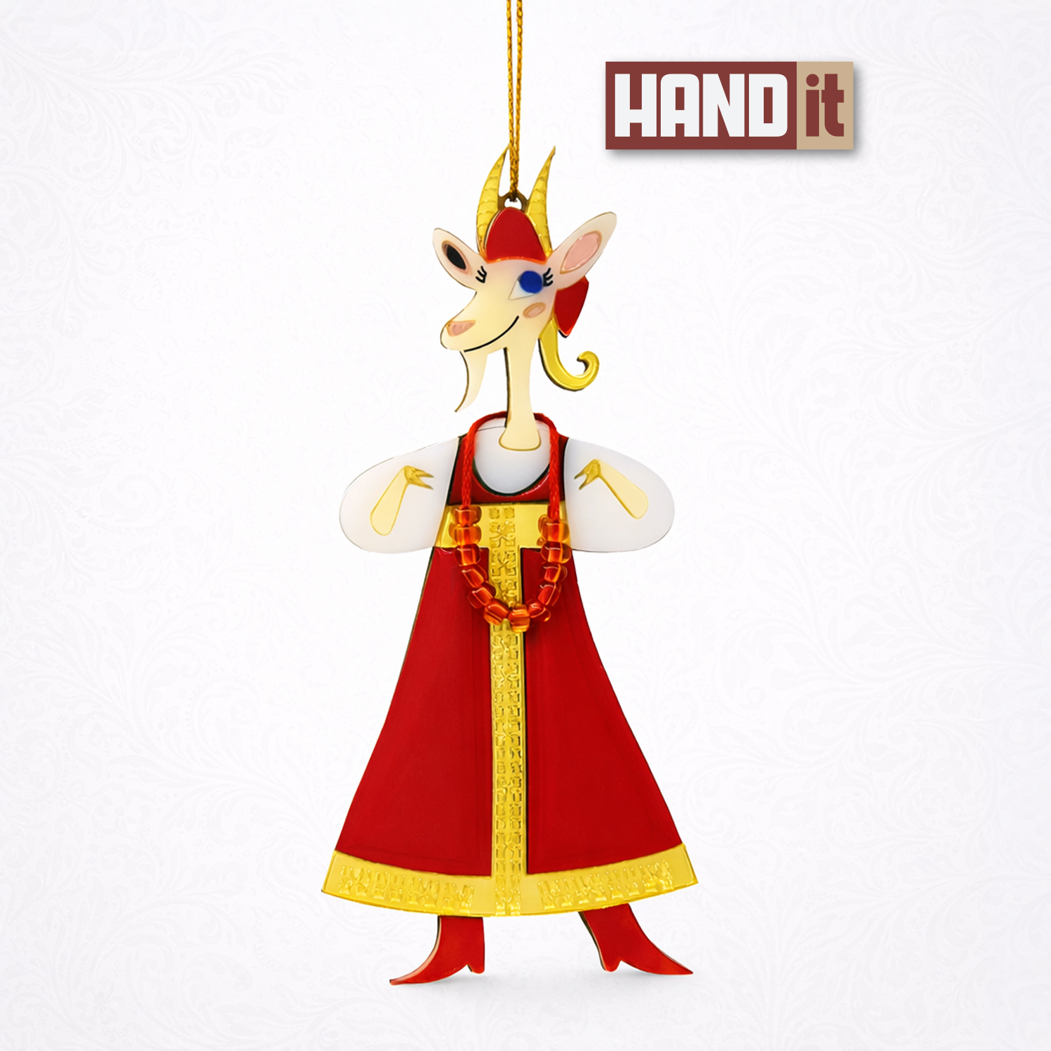 Ёлочная игрушка Коза в сарафане