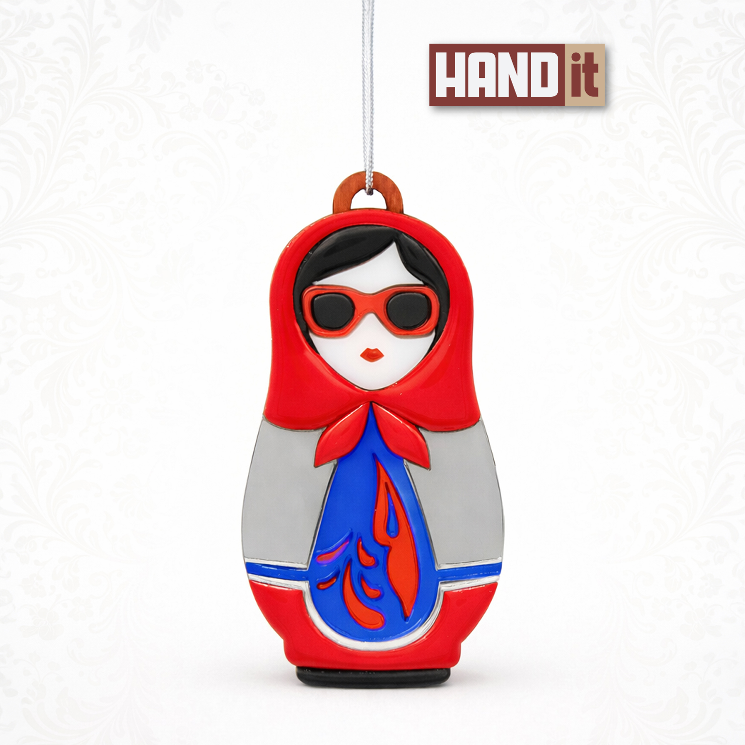 Ёлочная игрушка Матрёшка с узорами